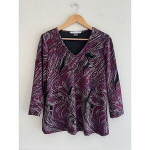 Peter Nygard Purple Top Abstract Print Women's Size Large Whimsigoth Artsy
